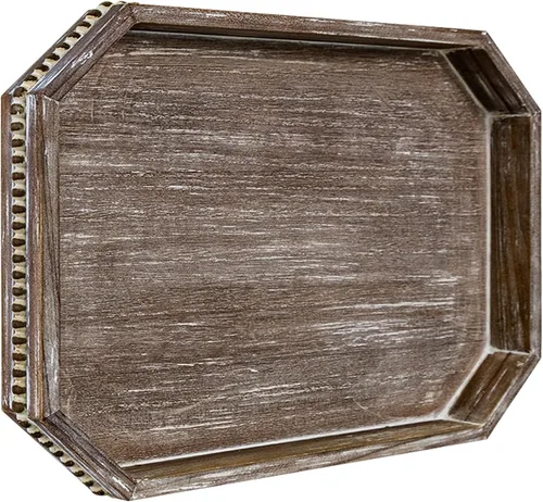 Miniatura 9 de MAONAME Bandeja de Madera para Servir, Bandeja de Madera Estilo Granja con Cuentas, Bandeja Octogonal para Servir Blanca Lavada, Bandeja de Mesa