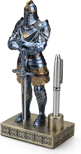 Miniatura 3 de Knight - Soporte decorativo para bolígrafos de resina, pisapapeles para escritorio, organizador de escritorio, regalos de festivales para novio, Azul