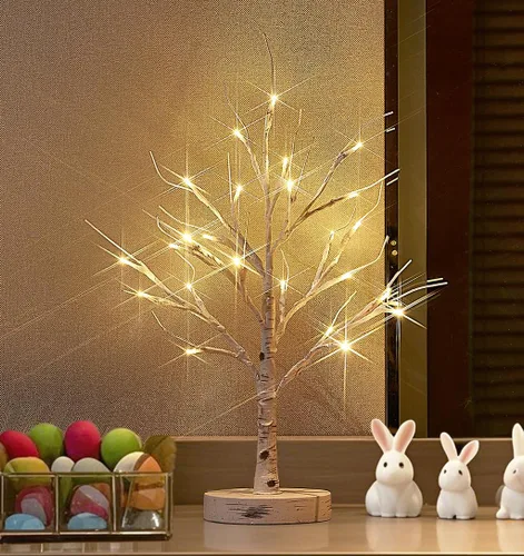 Miniatura 7 de LITBLOOM Árbol de abedul iluminado con temporizador, funciona con pilas o enchufe USB de 18 pulgadas, 24 LED, árboles de Pascua con luces para boda