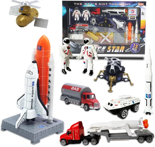 OTONOPI Juego de juguetes de cohete espacial para niños de 3 a 9 años, 15 juguetes aeroespaciales STEM fundidos a presión con 3 cohetes, 2