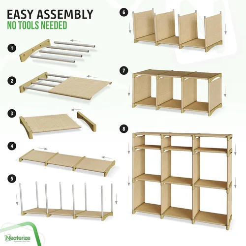 Miniatura 4 de Organizador de 9 cubos de almacenamiento, armario fácil de montar con cajones, organizador de habitación para ropa, para habitación del bebé, Beige