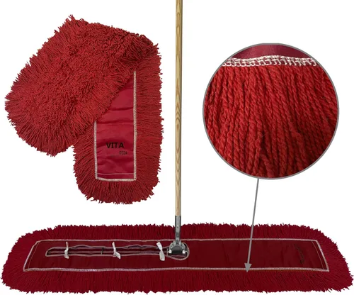 Miniatura 11 de Kit de trapeador industrial para polvo, incluye cabezal de trapeador de bucle cerrado trenzado azul de 48 pulgadas, mango de madera y marco