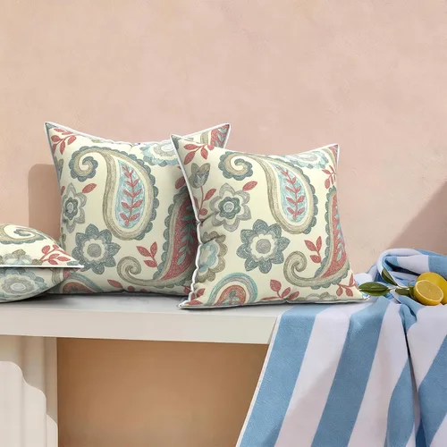 Miniatura 794 de Juego de 2 almohadas para exteriores de 16 x 16 pulgadas, repelentes al agua con interiores, para muebles de patio, hogar, jardín, geometría bohemia