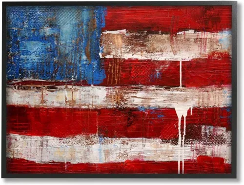 Stupell Industries Arte de pared enmarcado con diseño rústico de Erin Ashley, bandera de Estados Unidos con pintura envejecida, 11 x 14 pulgadas