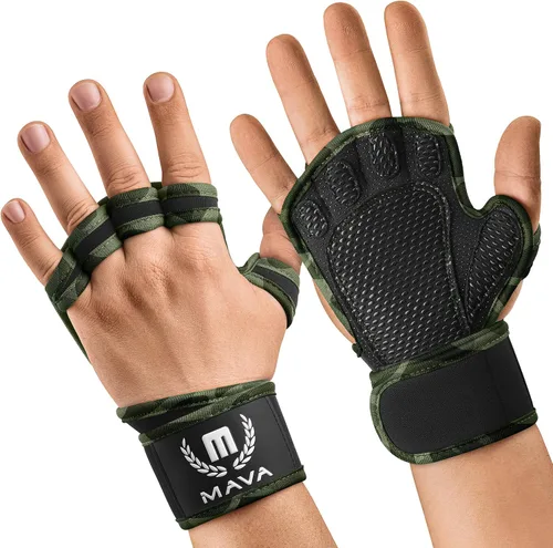 Miniatura 7 de MAVA Guantes de gimnasio abiertos para hombres y mujeres; Guantes acolchados para levantamiento de pesas con soporte de muñeca para mayor comodidad