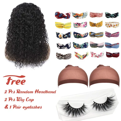 Miniatura 3 de Peluca de cabello humano ondulado con diadema para mujeres negras, 18 pulgadas, peluca de cabello virgen brasileño sin pegamento, sin encaje