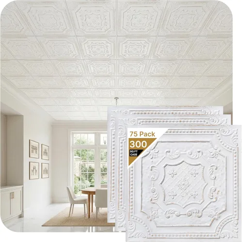 Miniatura 27 de from Plain to Beautiful in Hours DCT04 Elizabelthan Shield - Azulejo de techo de PVC de 2 x 2 pies (cubiertas / 200 pies cuadrados), gris pardo