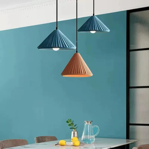 Japanese Style Concrete Pendant Light Retro Cement Cone Stone Hanging Fixture Vintage Industrial Adjustable Cord Chandelier for Restaurant Cafe Blue
