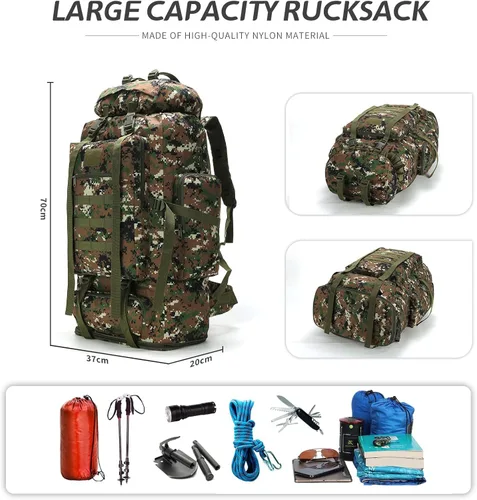 Miniatura 3 de Mochila de senderismo MOLLE de 70L/100L, mochila impermeable para viajes (camuflaje de bosque)