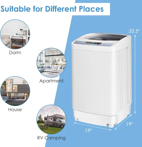 Miniatura 5 de Giantex Lavadora portátil compacta de 12 libras de capacidad totalmente automática con bomba de drenaje, 10 programas, 8 niveles de agua, 1.34 pies