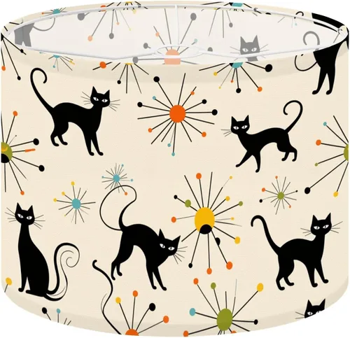 Miniatura 13 de Drum Lampshade Mid Century Black Cat Starry Lights Retro Style Medium Lamp Shade Replacement Linen Fabric Lampshades for Bedside Table Lamp Floor