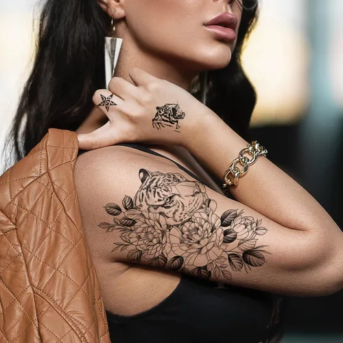 Miniatura 6 de Aresvns Calcomanías de tatuaje temporales realistas, 16 hojas de tatuajes falsos para hombres o mujeres con 8 hojas de tatuajes negros pequeños