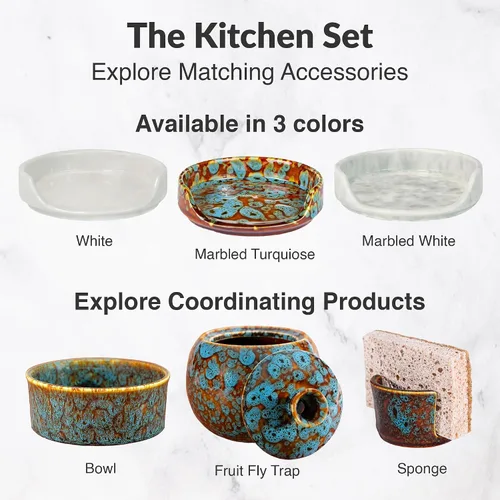 Miniatura 4 de Soporte de cuchara de cerámica para encimera de cocina y estufa (turquesa mármol)