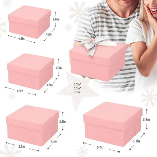 Miniatura 6 de Cajas de regalo anidadas de lujo, color rosa con tapas, paquete de 4, cinta pequeña de 17 pies para dama de honor, San Valentín, día de la madre