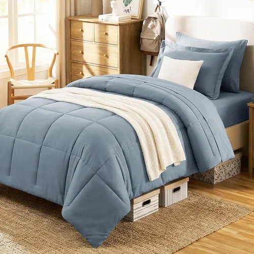 Miniatura 24 de CozyLux Juego de edredón tamaño individual XL, color beige, juego de cama de 5 piezas individual XL, juego de ropa de cama suave extra largo