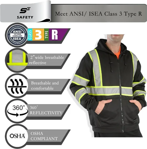 Miniatura 3 de sesafety Class 3 High Visibility Sweatshirt for Men,Hooded Pullover,Hi-Vis Safety Hoodie Pullover Sweatshirt