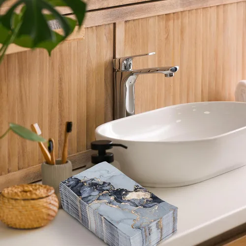 Miniatura 5 de AnyDesign Paquete de 100 servilletas de mármol desechables elegantes servilletas de papel azul dorado marmoleado toallas de mano para el hogar