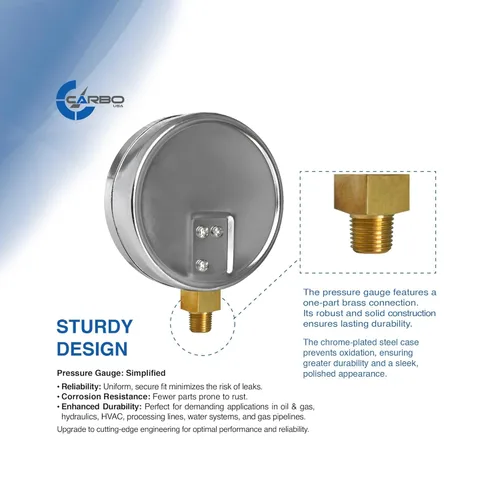Miniatura 3 de Manómetro de vacío seco de 0 a -30 inHg, dial de 4", montaje inferior de 1/4 NPT, caja de acero cromado, piezas humedecidas de latón, doble escala