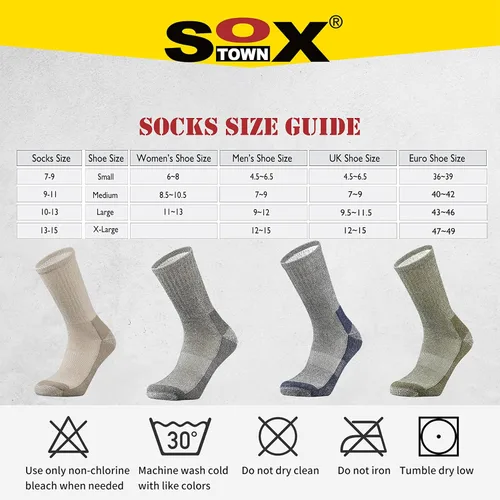 Miniatura 7 de SOX TOWN Calcetines de lana merino que absorben la humedad para exteriores senderismo senderismo calcetines para hombres paquete de 4