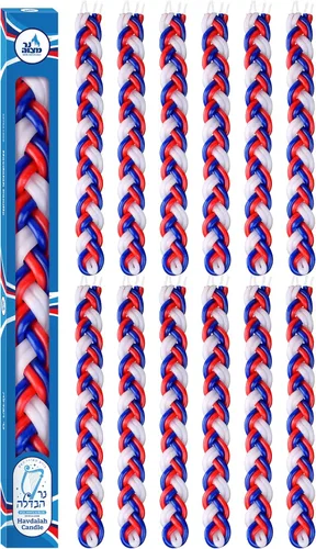 Miniatura 8 de Ner Mitzvah Vela Havdalah trenzada – Vela Havdallah grande de cera de parafina roja, azul y blanca hecha a mano – Regalo de Shabat Judaica