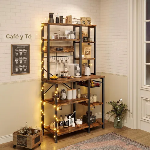 Miniatura 2 de GRUSIGN Estante para hornear de cocina con almacenamiento, estación de barra de café de 6 niveles con toma de corriente, soporte para microondas