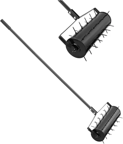 VEVOR Aireador de césped tipo rodillo, aireador manual resistente de 21 pulgadas con mango desmontable y 33 puntas de hierro, herramienta de
