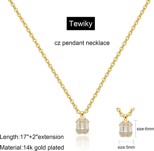 Miniatura 5 de Tewiky Diamond Pendant Necklace for Women Dainty Gold Layered Necklaces 14k Gold Plated Stacked Cuban Paperclip Chain Choker Necklaces Aesthetic