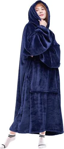 Miniatura 40 de Waitu - Sudadera tipo manta, para regalar a hombre o mujer, muy cálida y acogedora, gigantesca, con capucha, de gruesa franela, con mangas y un Negro