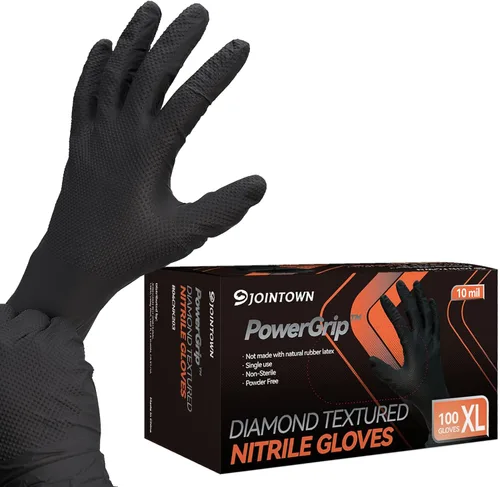 Miniatura 13 de Jointown Guantes de nitrilo resistentes mejorados de 10 mil, guantes mecánicos de nitrilo desechables, con textura de diamante elevado, caja de 100