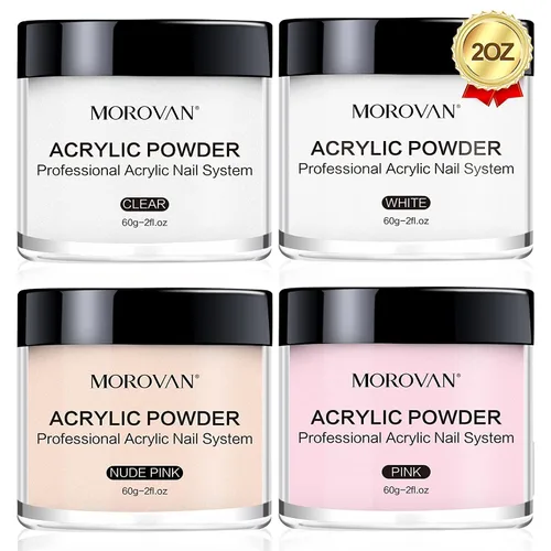 Morovan Juego de polvo de uñas acrílicas: 4 colores claros nude rosa blanco polvo acrílico para tallado de extensión de uñas