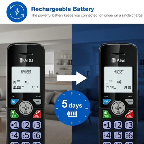 Miniatura 7 de AT&T Teléfono inalámbrico DECT 6.0 - Bloqueador de llamadas inteligente, Bluetooth conecta a la celda, anuncio de identificación de llamadas