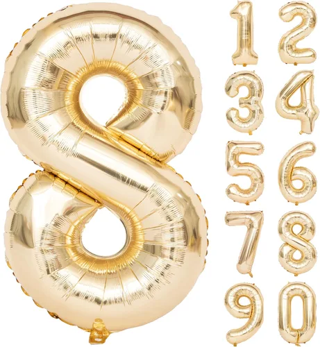 Miniatura 136 de Globos de helio de 40 pulgadas con dígitos dorados para fiesta de cumpleaños., Número 0, 40 pulgadas, número 0 oro 7