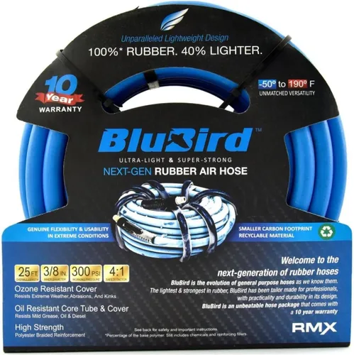 Miniatura 11 de BLUBIRD BB3810 - Manguera de aire de goma de 3/8 pulgadas x 10 pies, 100% goma, más ligera, más fuerte, más flexible, 300 PSI, 50F a 190F grados