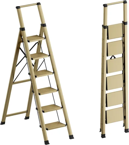 Miniatura 13 de Escalera de 6 escalones para techo de 12 pies de alto, taburete plegable de aluminio ligero con cómodo agarre, escaleras con pedal antideslizante