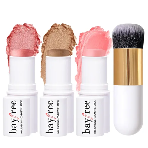 Miniatura 11 de KIMUSE Trío de Barras Múltiples para Maquillaje Facial, Barra de Rubor en Crema para Mejillas y Labios, Barra de Contorno e Iluminador de Maquillaje