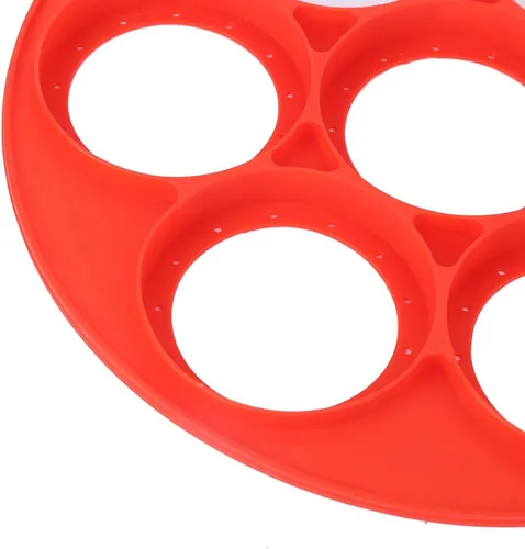 Miniatura 8 de Oumefar 2 moldes para panqueques de silicona roja para freír huevos con 7 agujeros de forma redonda, herramienta de cocina antiadherente