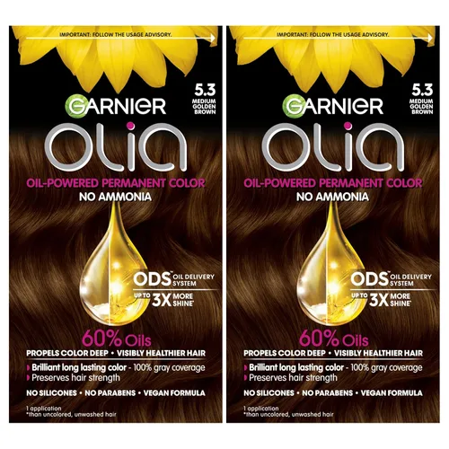 Miniatura 15 de Garnier Olia Tinte para el cabello permanente rico en aceite de color brillante sin amoníaco, 5.0 marrón medio (paquete de 2) tinte para el cabello