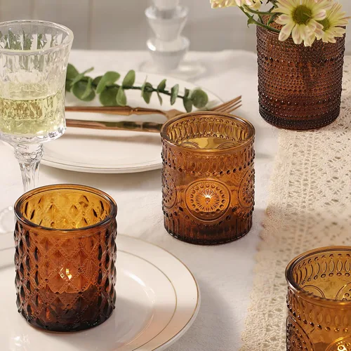 Miniatura 3 de DARJEN Paquete de 12 tarros de vela de ámbar para hacer velas - 3 estilos de tarros de vidrio para hacer velas a granel con tapas de bambú