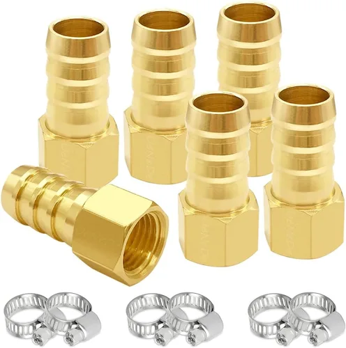 Miniatura 8 de Uenede 6 accesorios de púas de manguera de latón de 1/2 pulgada NPT hembra a 1/2 pulgadas, conector adaptador de púas incluye 6 abrazaderas de acero