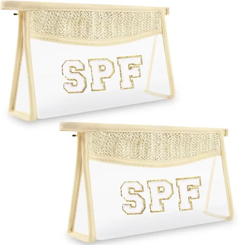 Miniatura 10 de Bolsa de maquillaje transparente bohemia con cremallera para cosméticos, bolsa de aseo transparente, bolsa de aseo de viaje, pequeña bolsa de letras