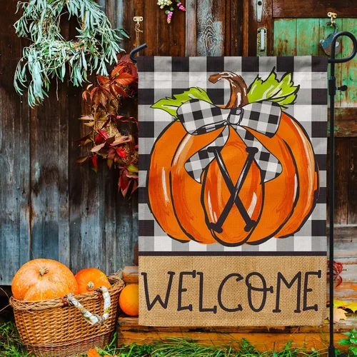 Miniatura 7 de PAMBO CFA72-1X - Bandera de jardín de calabaza con monograma, bandera de otoño de 12 x 18 pulgadas, doble cara para apellido familiar, inicial