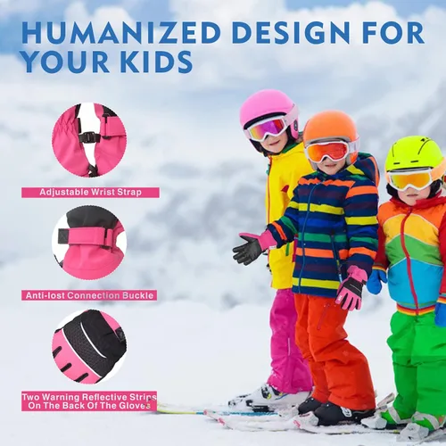 Miniatura 6 de BQA Guantes de esquí para niños, impermeables, para invierno, clima frío, snowboard, nieve, guantes cálidos para niños y niñas