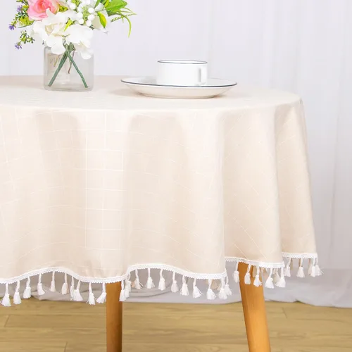 Miniatura 13 de ShinyBeauty Mantel Redondo Rosa Bebé de 55 Pulgadas Mantel Gingham Rosa a Cuadros Mantel de Mesa de Algodón para Mesa Redonda Mantel a Cuadros Rosa