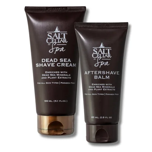 Salt Cellar Juego de afeitado y después del afeitado del Mar Muerto para hombres, kit de aseo totalmente natural con minerales del mar Muerto,