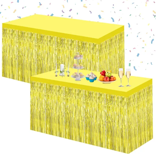 Miniatura 7 de Morcheiong Paquete de 2 faldas de mesa de oropel de papel de aluminio rosa de 29.5 x 108 pulgadas, para mesas rectangulares, cortina de fondo