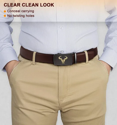 Miniatura 7 de BULLIANT Cinturón para hombre, cinturón de marca con trinquete de cuero genuino para regalo, talla personalizada