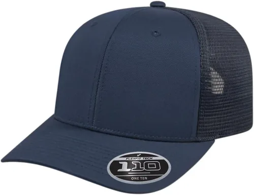 Cap America i8502 Flexfit 110 Premium - Gorra de camionero de perfil medio con 6 paneles de malla trasera con protección UV y cierre ajustable Azul