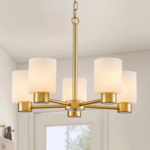 WUZUPS Lámpara colgante de 5 luces, pantalla de vidrio blanco esmerilado con iluminación de techo de grano, elegante accesorio moderno para baño,