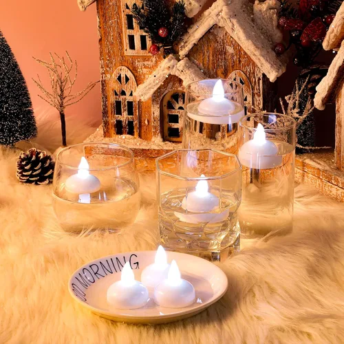 Miniatura 2 de Honoson Paquete de 36 velas flotantes LED sin llama de 1.6 pulgadas, impermeables, funcionan con pilas, velas flotantes parpadeantes para centros