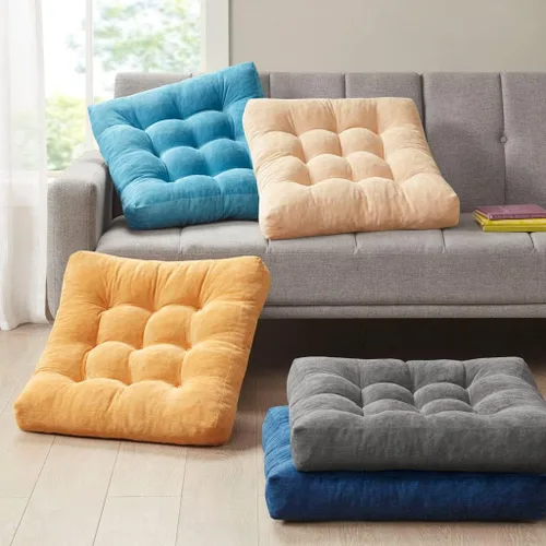 Miniatura 109 de Juego de 2 almohadas de suelo de meditación, almohadas cuadradas grandes para adultos, cojín de pana copetuda para sala de estar de tatami, gris, 22